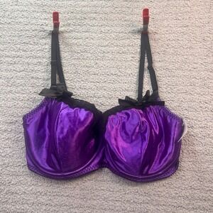 Delicates Bra Vintage 90s Satin Lace Purple 36D Y2K Whimsygoth Retro Lingerie